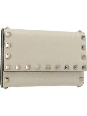 VALENTINO Rock Studs Wallet Leather Ivory Gold